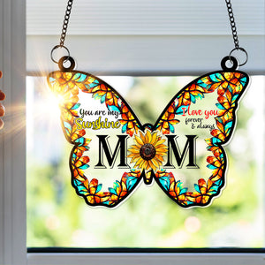 Sunflower Butterfly Mom Window Hanging Suncatcher - Personalized Gift For Mom 04XQLU210325-Homacus
