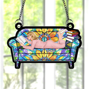 Personalized Gifts For Book Lovers Suncatcher Ornament Reading Girl On Sofa 04OHQN261224TM-Homacus