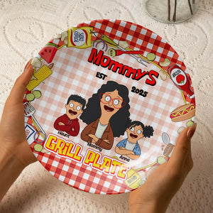 Personalized Gift For Mom Ceramic Round Plate, Mommy's Grill Plate 04XQLU220325HG-Homacus