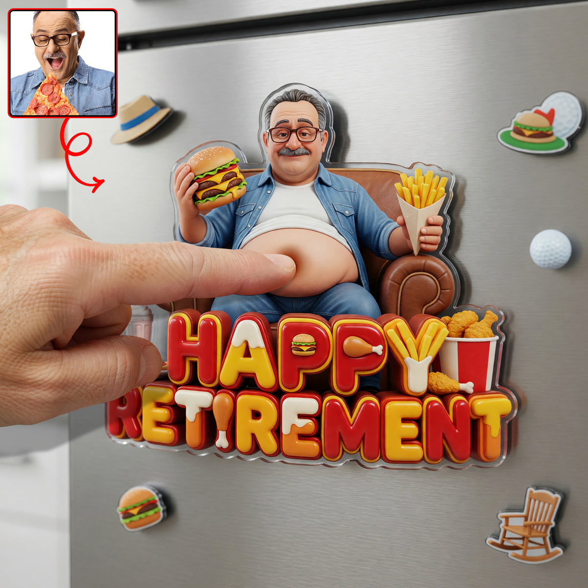 Happy Retired Fridge Magnet - Custom Photo Gifts For Retirement Anti-collision Acrylic Fridge Magnet 03PAQN110626-Homacus