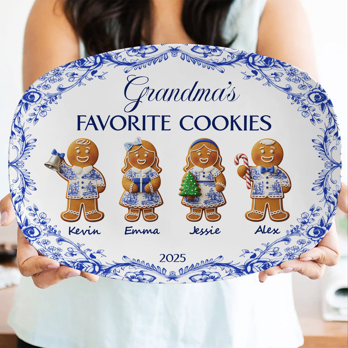 Grandma's Cookies - Personalized Christmas Gifts - Toile De Jouy Blue Floral Plate 02pgta290925-Homacus
