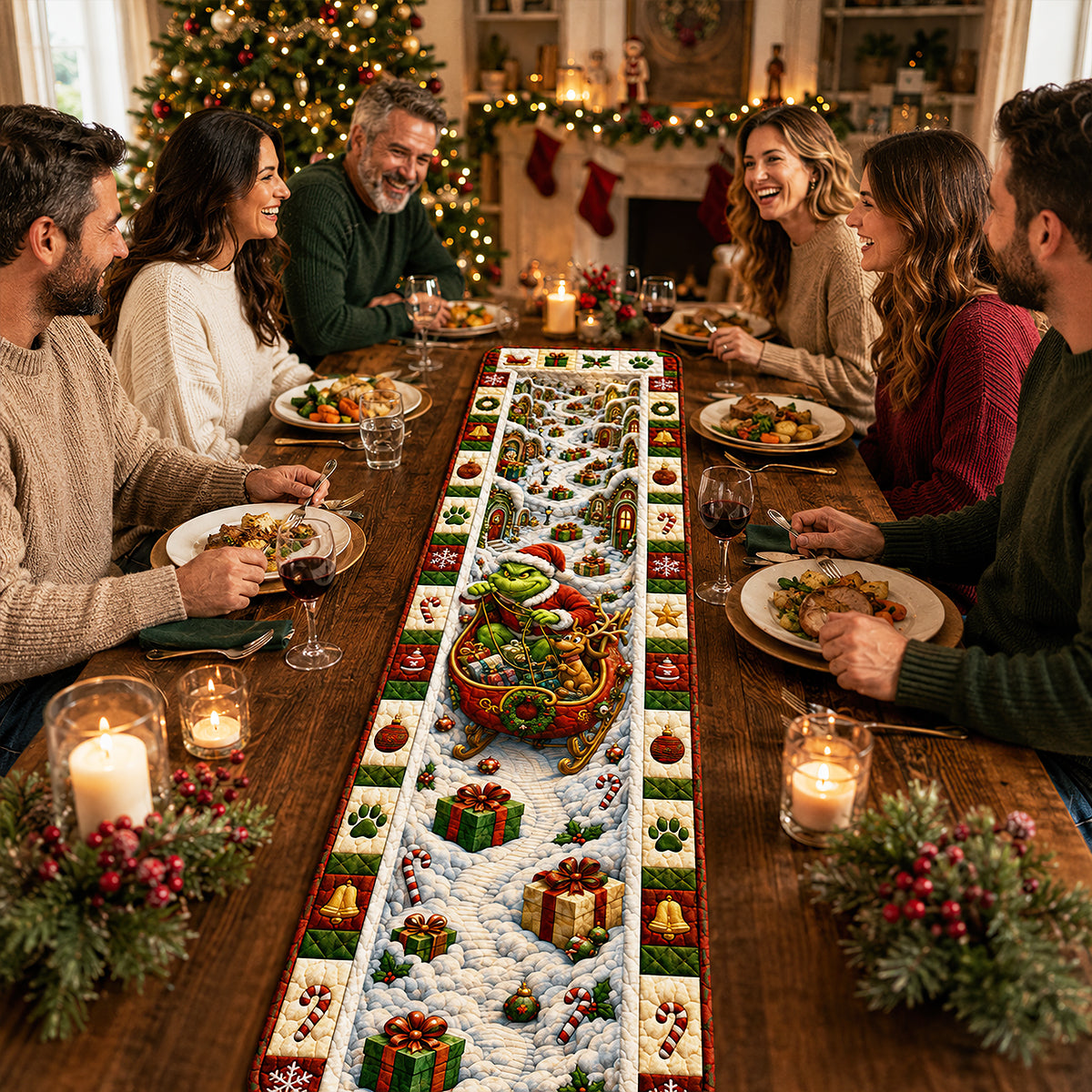Festive Winter Quilted Table Runner - Personalize Gifts For Christmas 03hadt150826-Homacus
