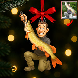 Funny Caricature Christmas Ornament – Custom Photo Gifts for Fishing Lovers 05ohqn180825-Homacus