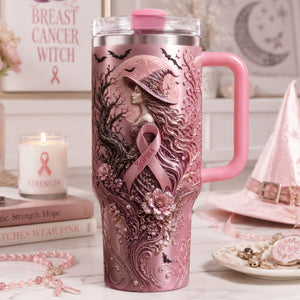 Pink Witches Ribbon Breast Cancer Awareness Colorful 40oz Tumbler With Handle - Personalized Gifts For Cancer Awareness 04palu100826-Homacus