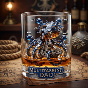 Ancient Octopus Dad Round Glass - Personalized Gifts For Drinking Dads 05QHQN150526-Homacus