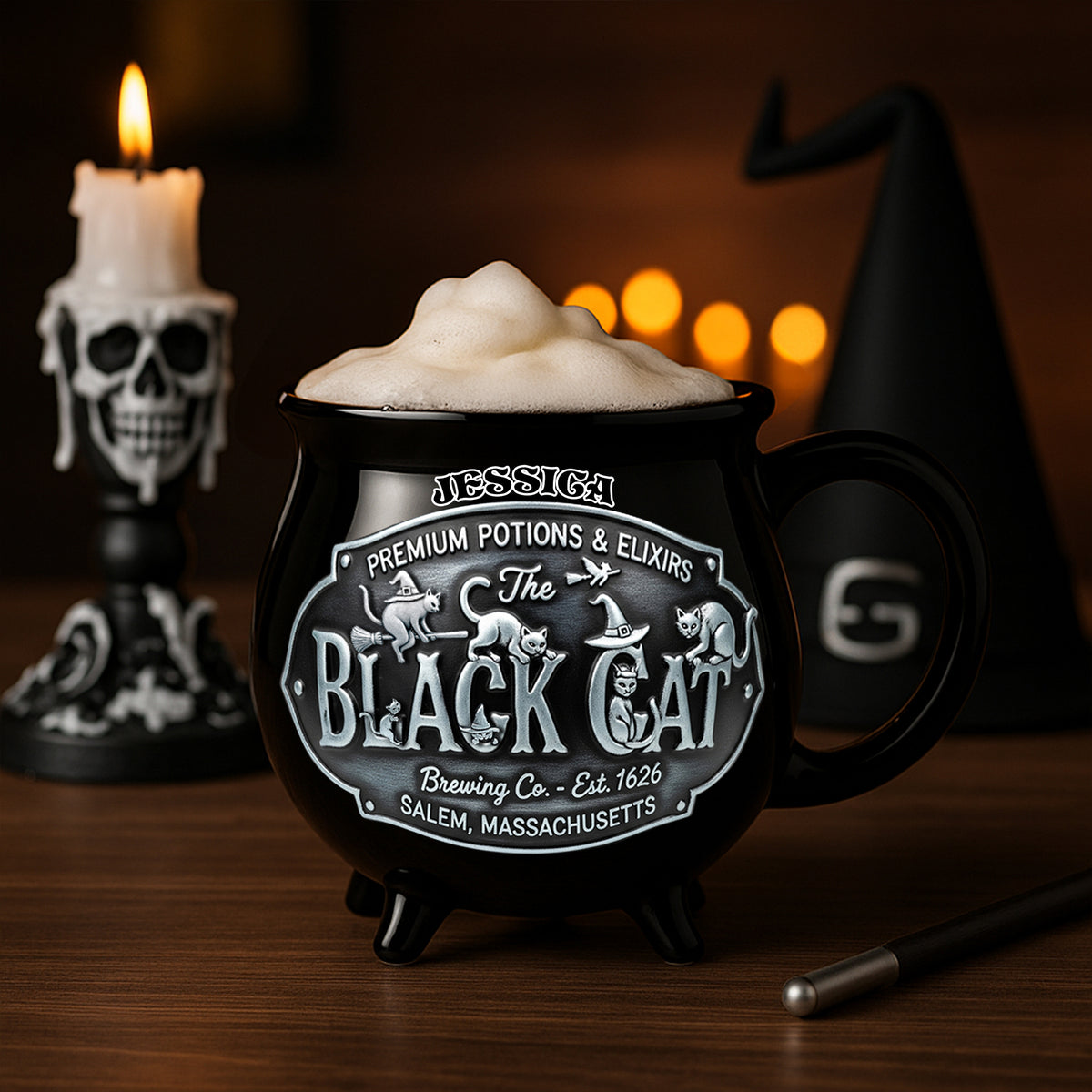 Black Cat Brewing Co Cauldron Mug - Personalized Gift For Cat & Witch Lovers 03QHLU200825-Homacus