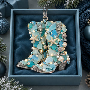 Cowboy Boot Sea Glass Christmas Ornament, Personalized Gifts For Cowboys & Cowgirls 01qhlu260926