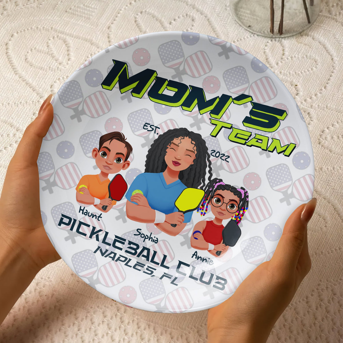 Personalized Gift For Pickleball Mom Ceramic Round Plate- Mom's Team 01XQLU200325PA-Homacus