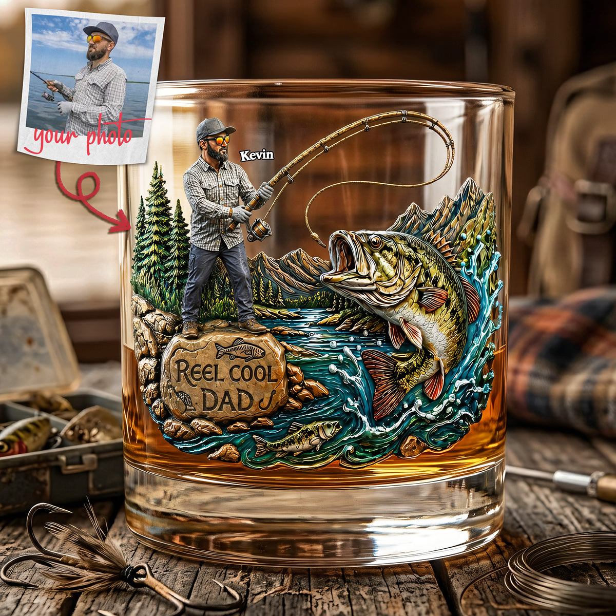 Marvelous Fishing Dad Drinking Glass - Custom Photo Gifts For Dads 03tota090526-Homacus
