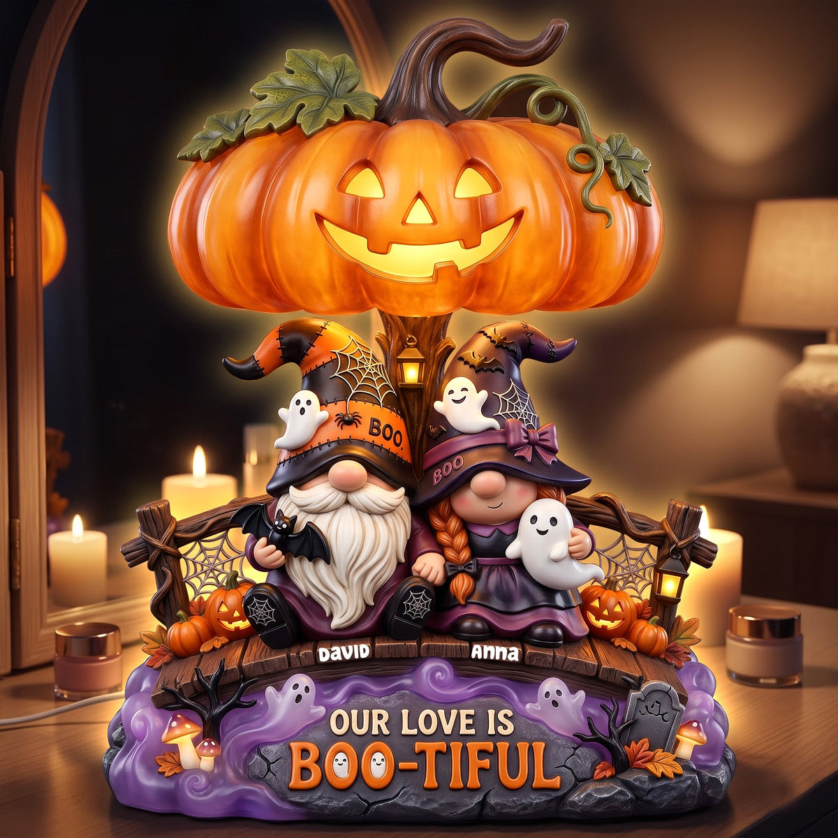 Our Love Is Boo-tiful Gnome Couple Acrylic Light Box - Personalized Gifts 03toqn300726-Homacus