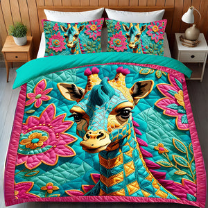 Giraffe In A Blooming Garden Quilt Bedding Set 01HULU200125-Homacus