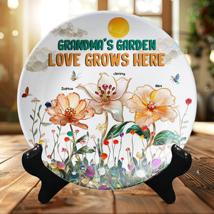 Personalized Gifts For Grandma Round Plate, Grandma's Garden Love Grows Here 01TGMH200325-Homacus