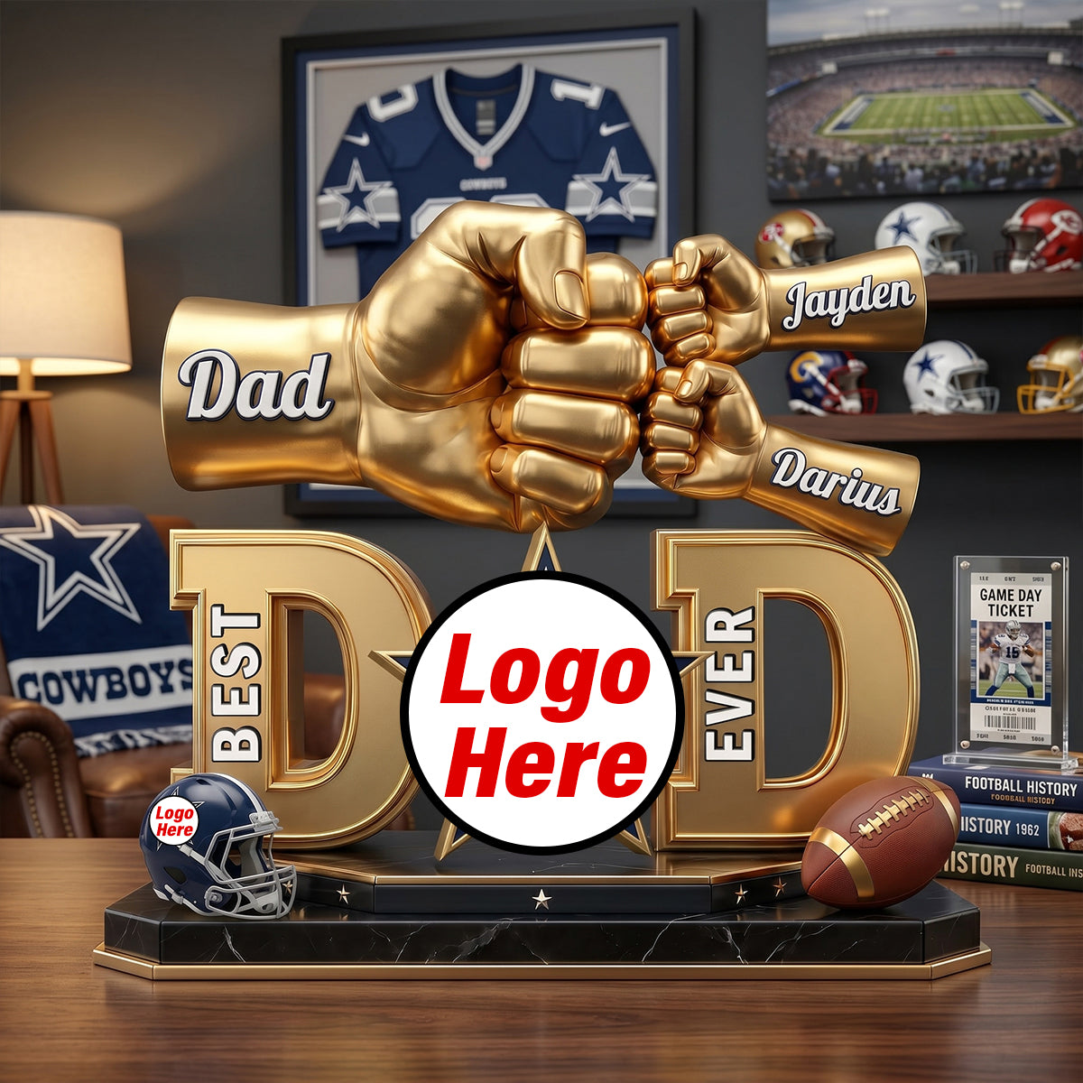 American Football Dad Acrylic Plaque - Champion Dad & Fist Bump - Personalized Gifts For Father-Homacus