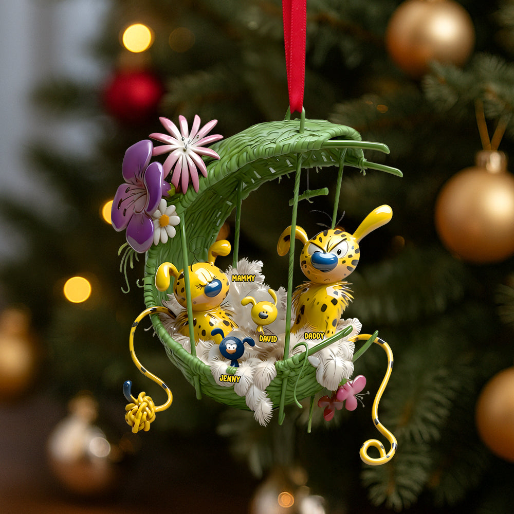 Cozy Spotted Yellow Monkey Family Hanging Nest Ornament, Personalized Gifts For Family 01qhtn061025-Homacus