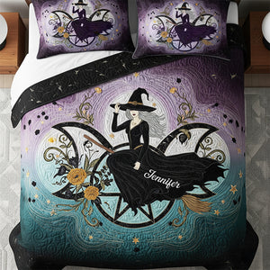 Mystic Witch Triple Moon Quilt Bed Set, Personalized Gifts For Wiccans 02qhqn280725-Homacus