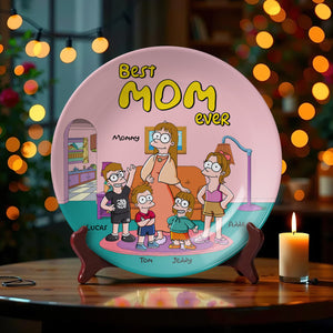 Personalized Gift For Mom Ceramic Round Plate- Best Mom Ever 01NATN120425PA-Homacus