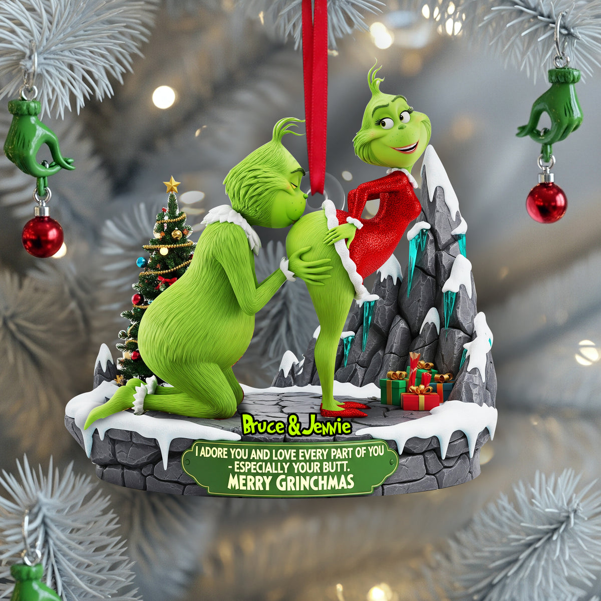 I Adore You - Personalized Christmas Gifts - Green Monster Couple Ornament-Homacus