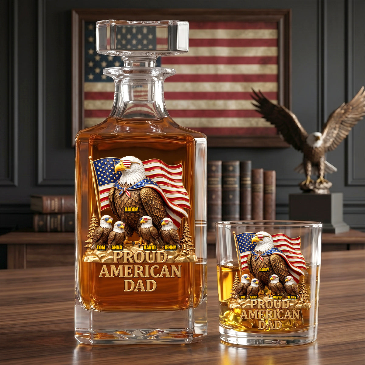 Proud American Eagle Dad - Personalized Gifts For Dad Decanter Set 05natn050526-Homacus