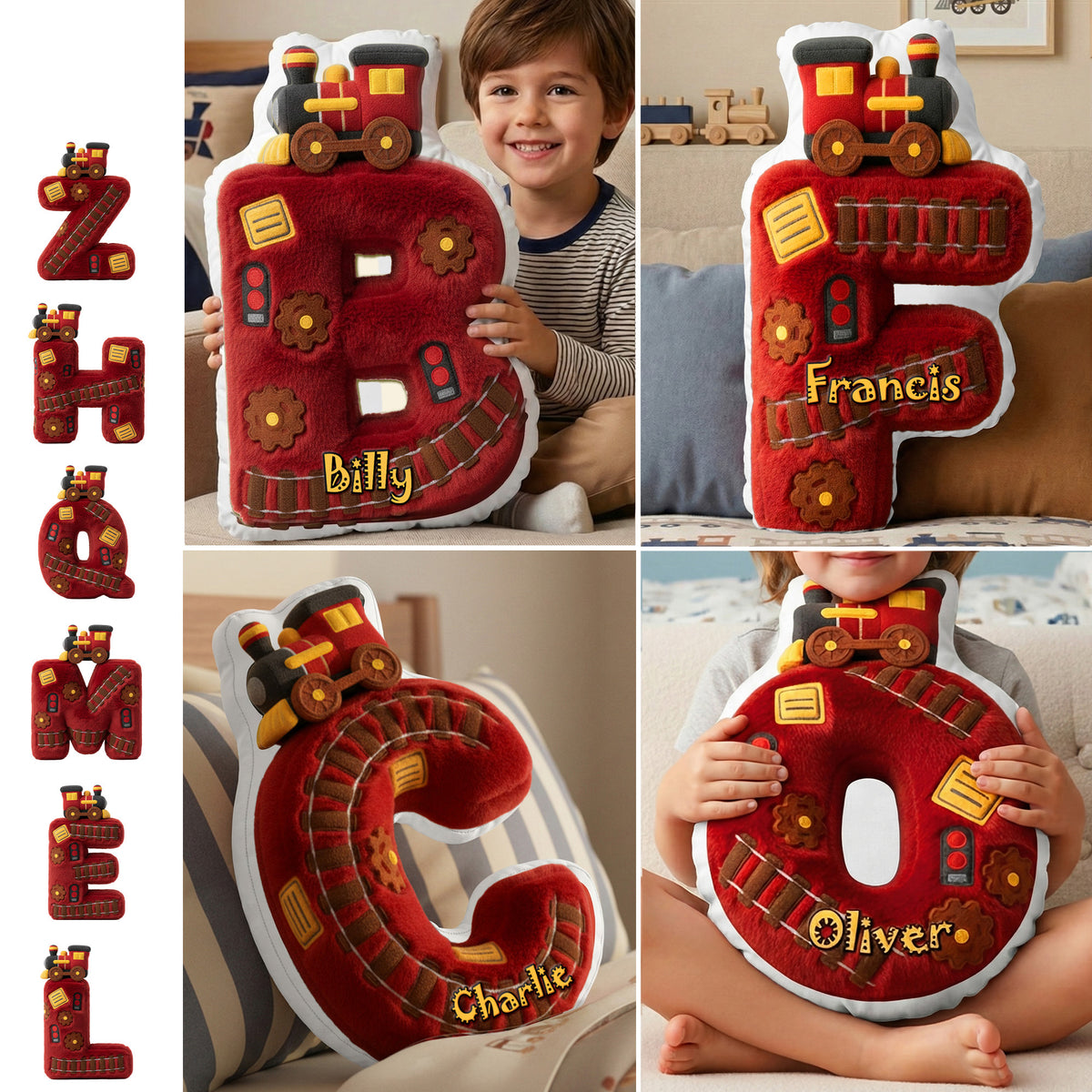 Train Initial Letter Custom Shaped Pillow - Personalized Gifts For Kids 04kimg151225-Homacus