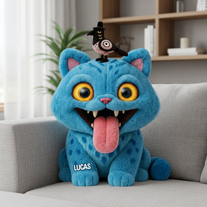 Blue Mischief Cat Shaped Pillow Personalized Gifts 03natn081125-Homacus