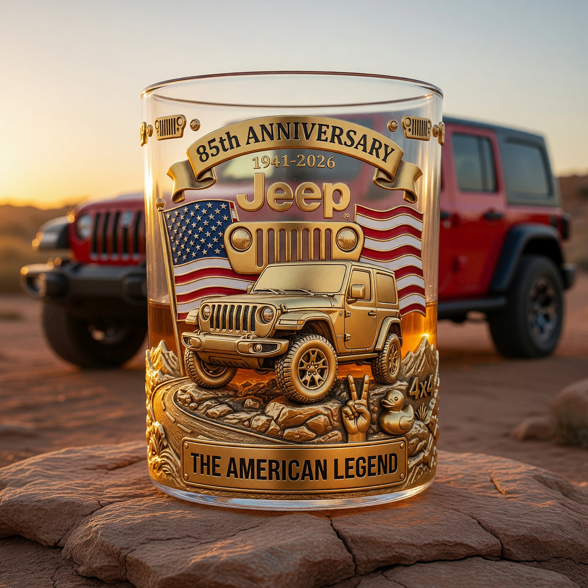 250th Anniversary Of The USA Offroad Car 11oz Round Glass - Personalized Gifts For Car Lover Patriots 05qhqn230526