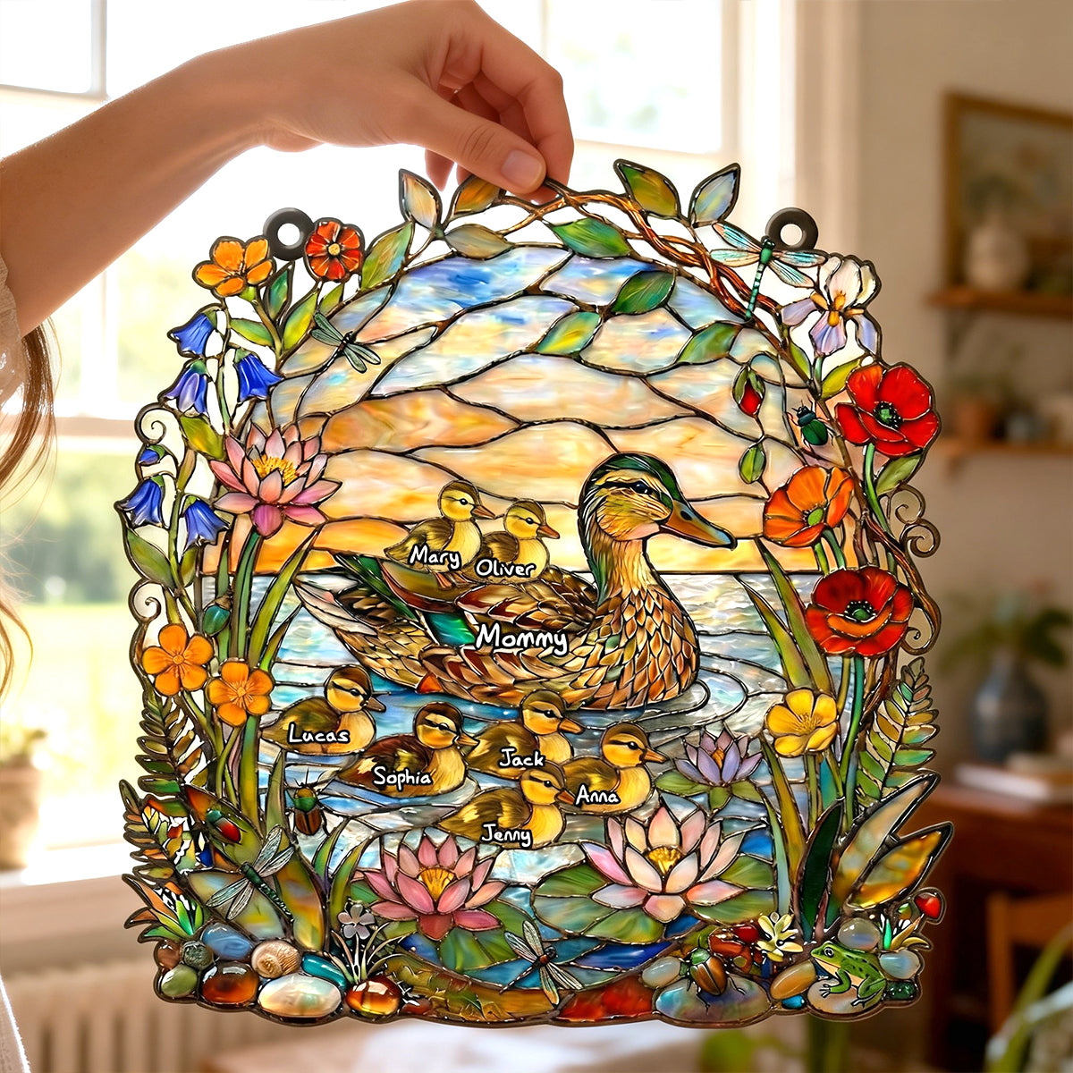 Ducky Mom Suncatcher Ornament - Personalized Gifts For Mom 04TYTN260226-Homacus