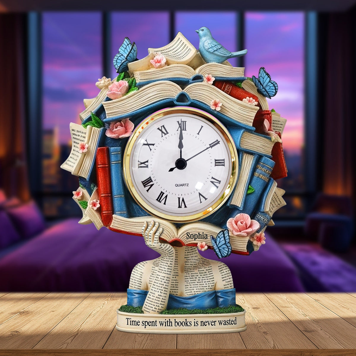 Book Head Girl Desk Clock, Personalized Gifts For Reading Girl 02qhtn030625-Homacus