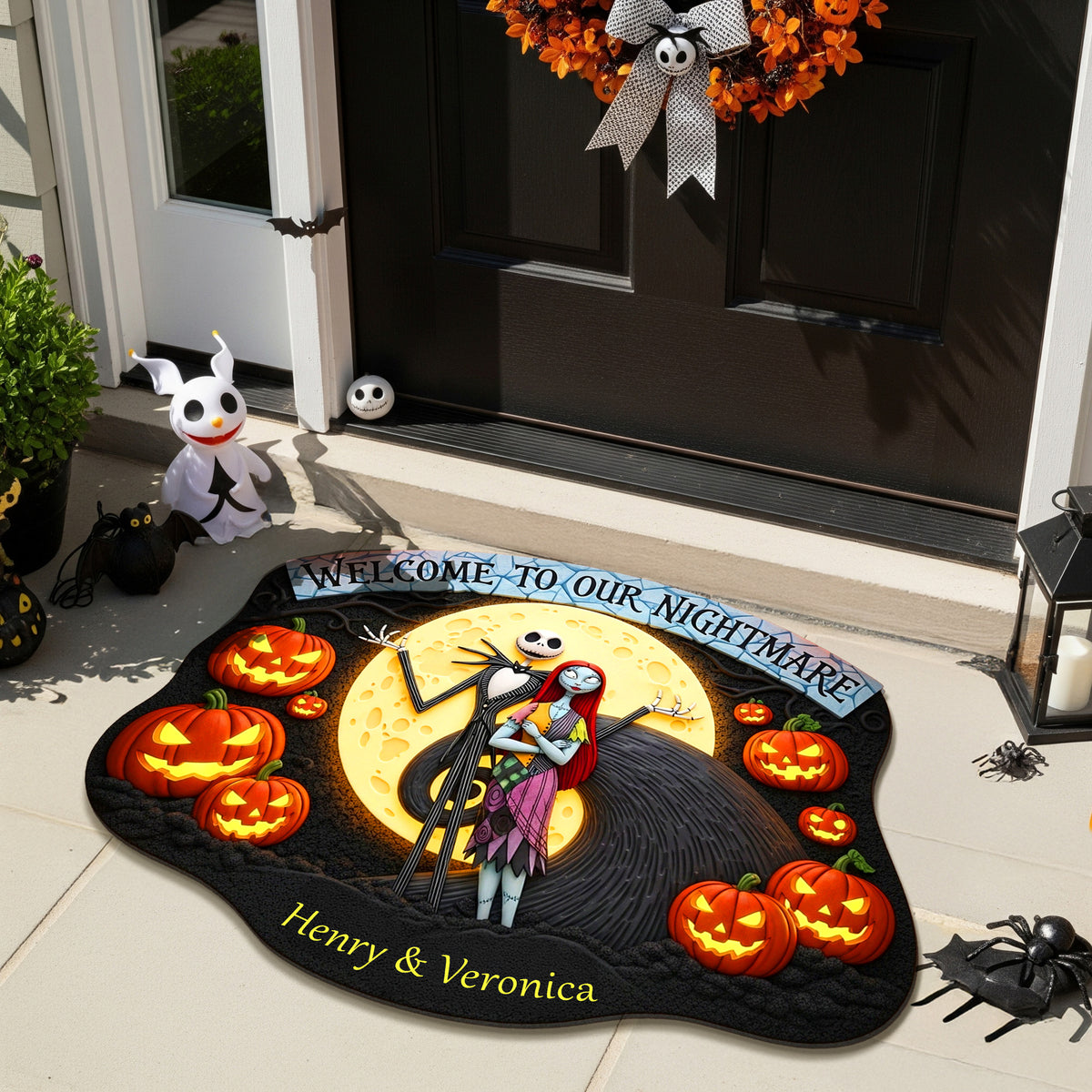 Spooky Couple Custom Shape Doormat - Personalized Gifts For Halloween Couple 01TGMG120825-Homacus