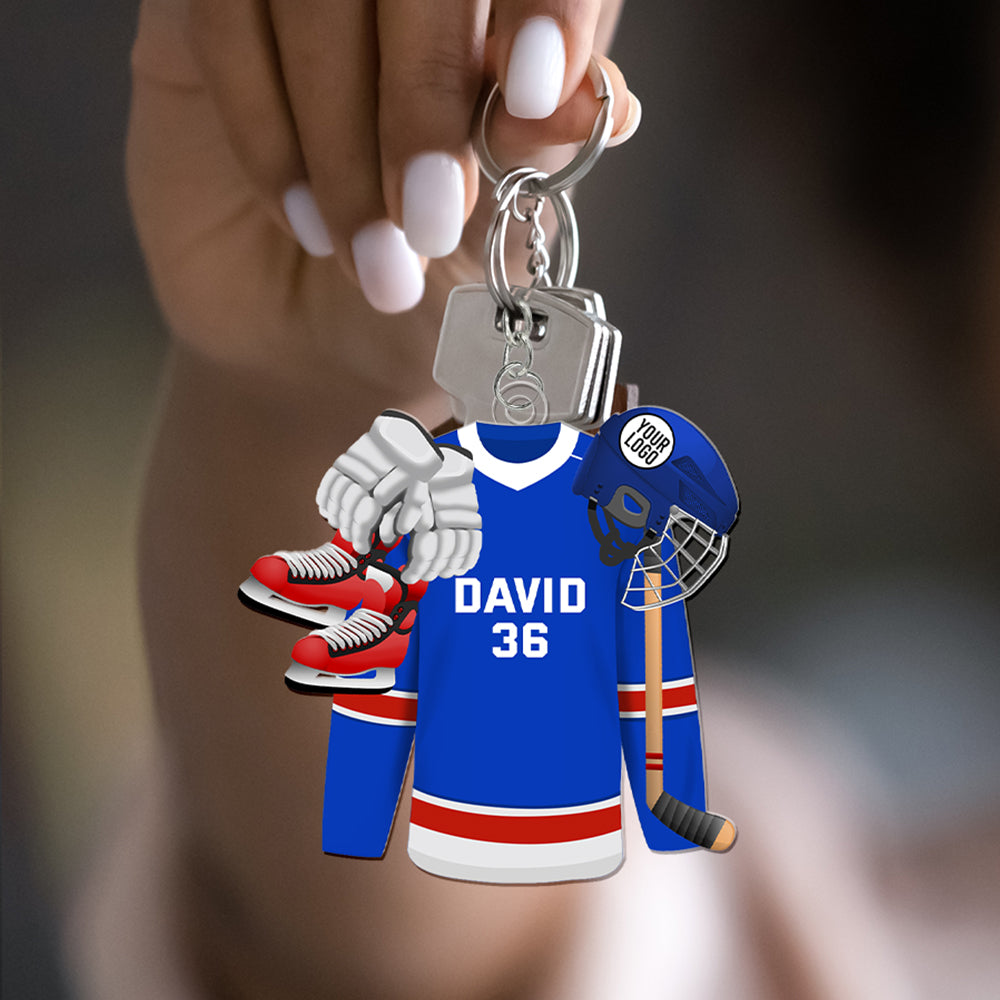 Hockey Player Keychain- Hockey Jersey with Custom Team Logo Gifts For Hockey Lovers-04huqn231224-Homacus