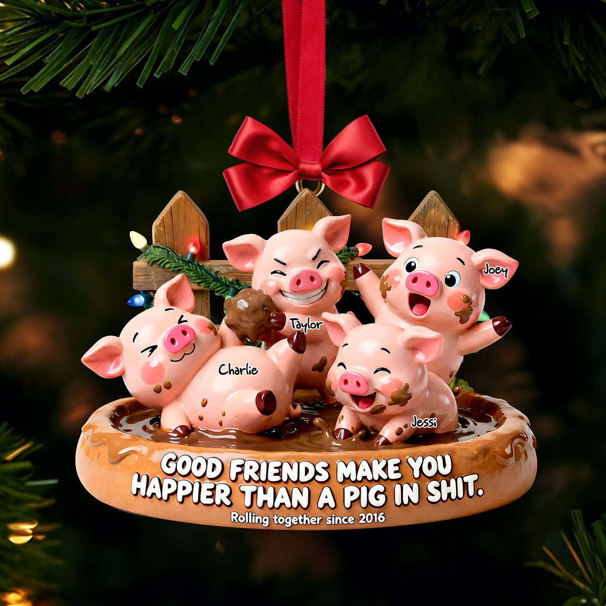 Happy Silly Pig Friends Ornament - Personalized Gifts For Friends 01QHLU231125-Homacus