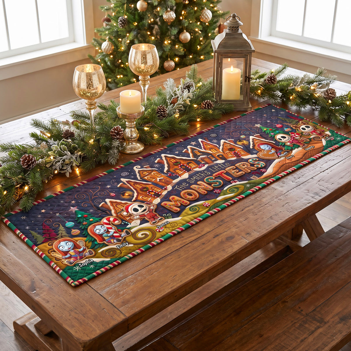 Little Monsters Gingerbread Quilted Table Runner Personalized Christmas Gifts 03PAQN270826