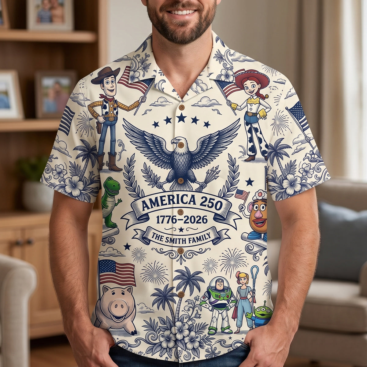Patriotic Friends Toile De Jouy Hawaiian Shirt – USA 250 Celebration 01patn180626-Homacus