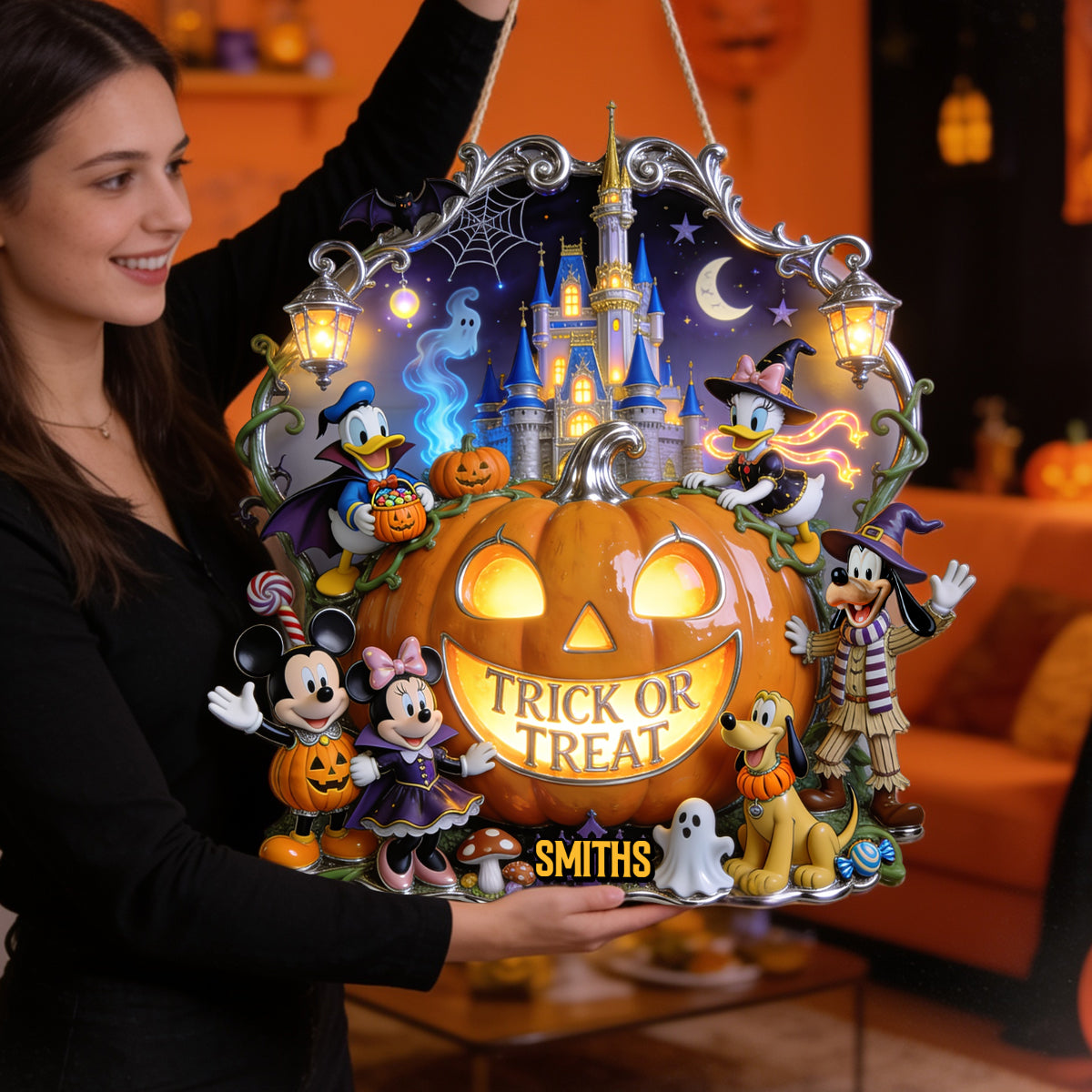 Trick Or Treat Welcome Acrylic Sign - Personalized Halloween Decor 02QHTN030826