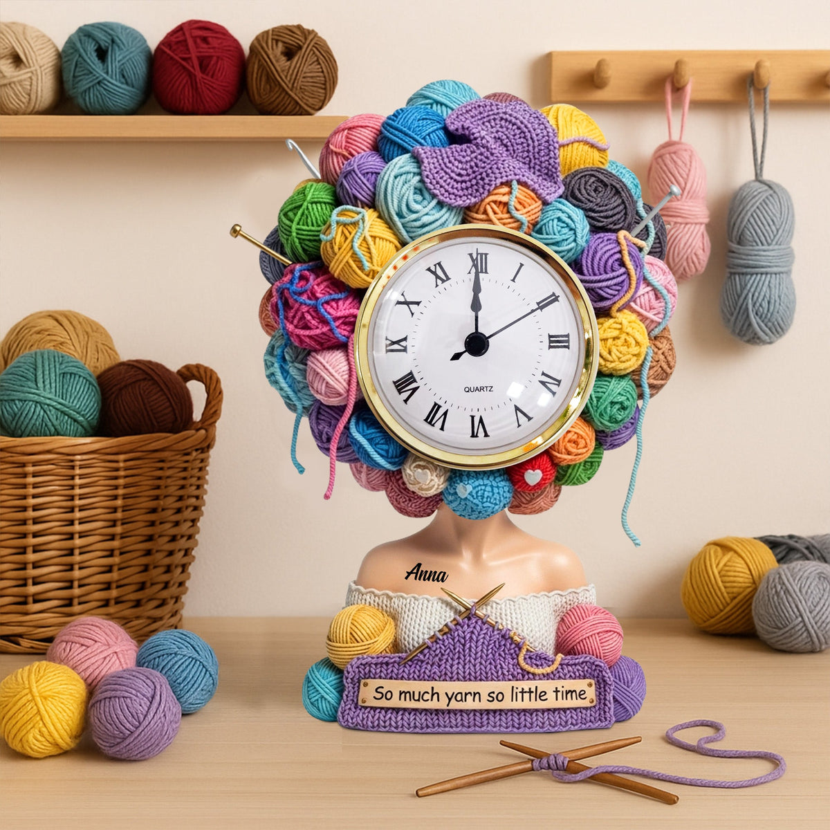 Yarn Head Girl Desk Clock - Personalized Christmas Gifts For Knitter & Crocheter 04QHTN030625-Homacus