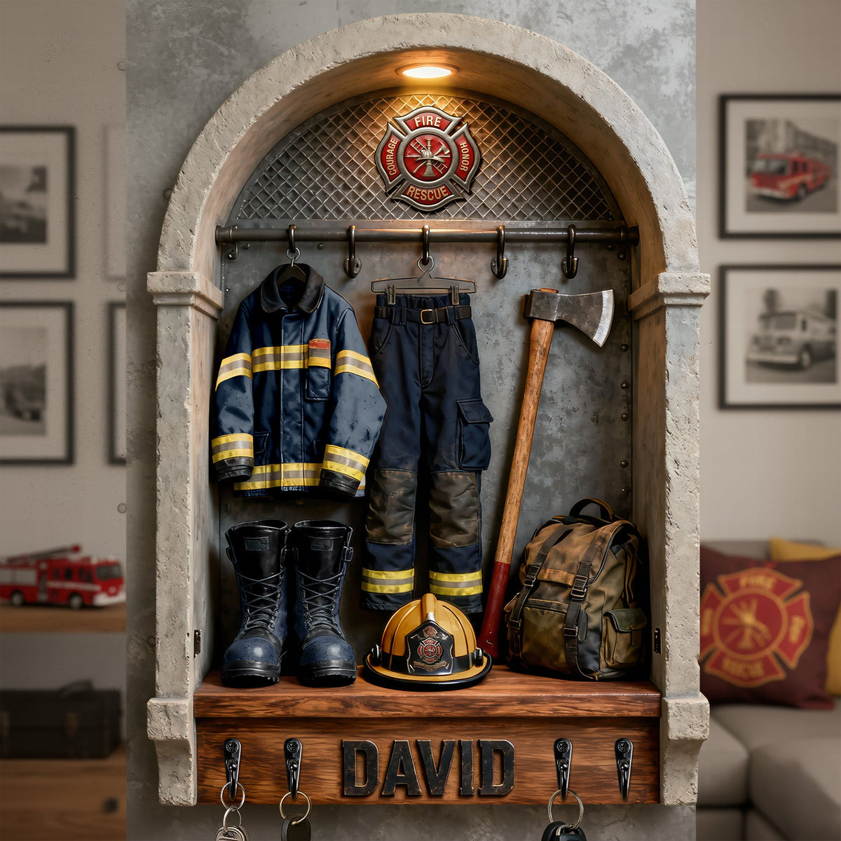 Firefighter Gear Wood Key Hanger – Personalized Gifts For Firefighter 03toqn161225-Homacus