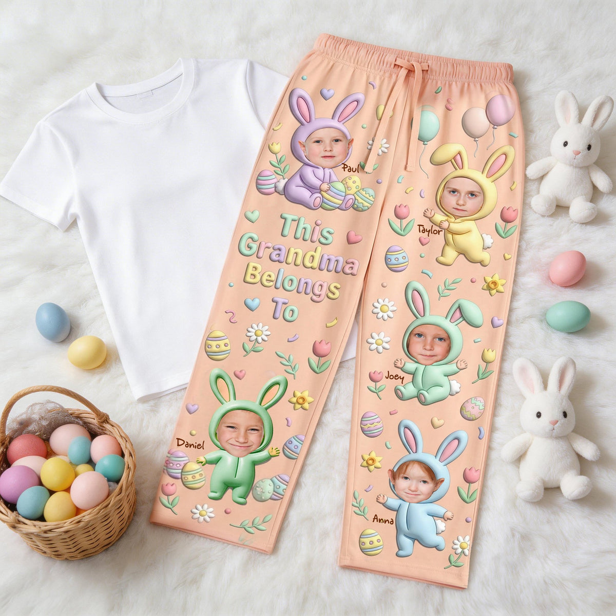 Cute Bunny Grandkids Pajama Pants - Custom Photo Gifts For Grandma 04nalu100326-Homacus