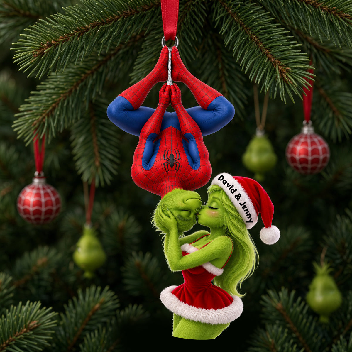 Mischievous Upside Down Kiss Couple Ornament - Personalized Christmas Gifts 05hulu231026-Homacus