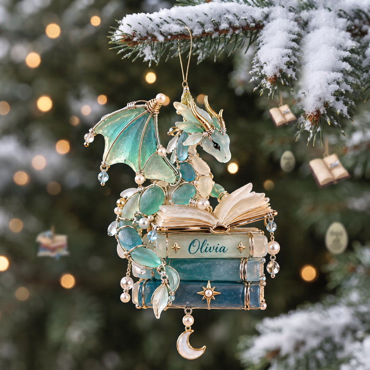 Book Dragon Sea Glass Acrylic Ornament - Personalized Gifts For Book Lovers 01qhlu250926