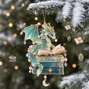 Book Dragon Sea Glass Acrylic Ornament - Personalized Gifts For Book Lovers 01qhlu250926