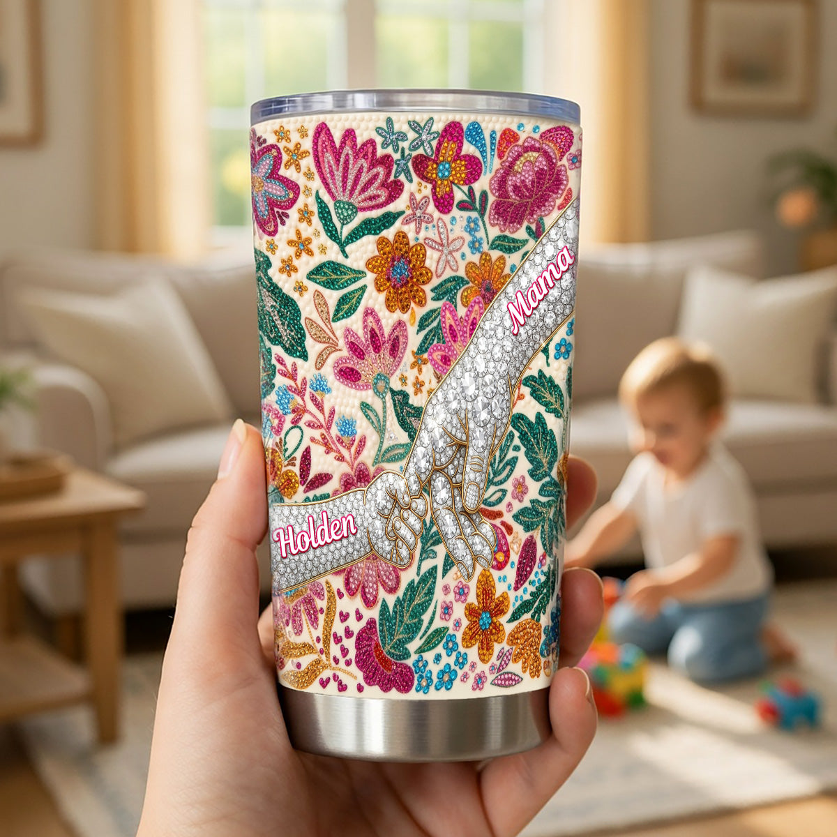 Holding Mom‘s Hand Flower Tumbler - Personalized Gifts For Mothers 04namg090326-Homacus