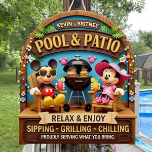 Relaxing Couple By The Patio Pool Wood Sign - Personalized Gifts For Couples 01NADT060625-Homacus