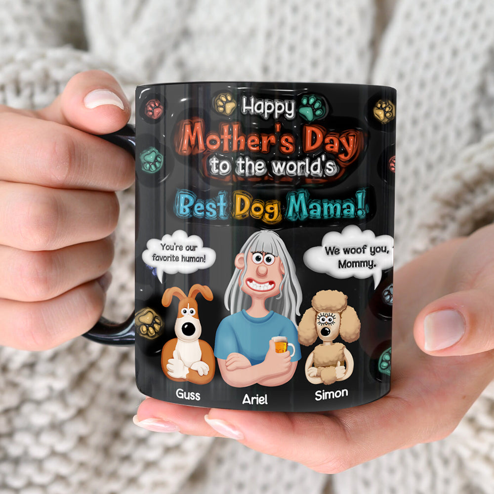 Personalized Gifts For Mom Black Coffee Mug - Dog Mom & Her Furry Babies 03KALU060225PA-Homacus
