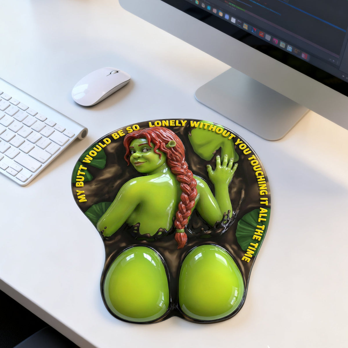 Playful Green Desk Buddy 3D Mouse Pad - Personalized Gift 01HULU160126-Homacus