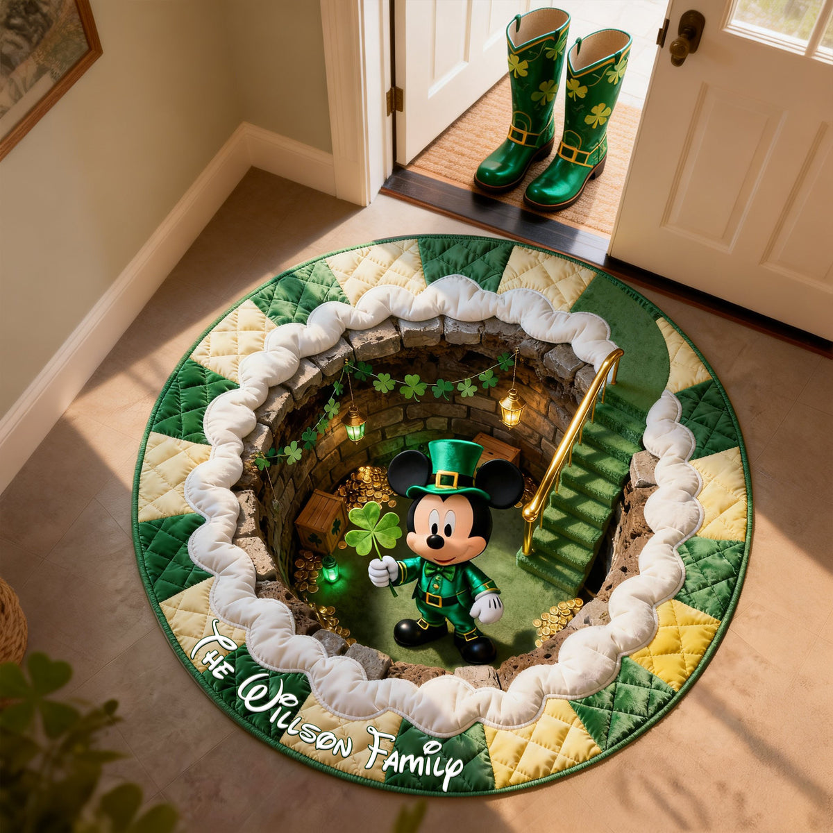 Lucky Clover Round Mat- Personalized Patrick's Day Gifts 02PGLU050226-Homacus