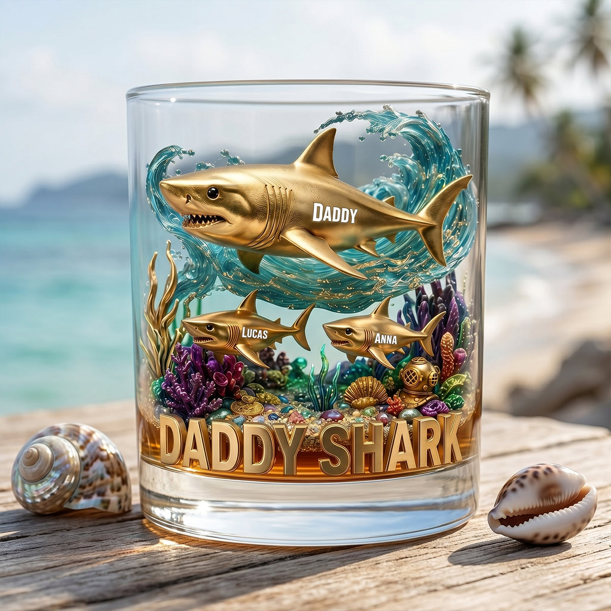 Shark Dad Round Glass - Personalized Gifts For Dad 02tytn260526-Homacus