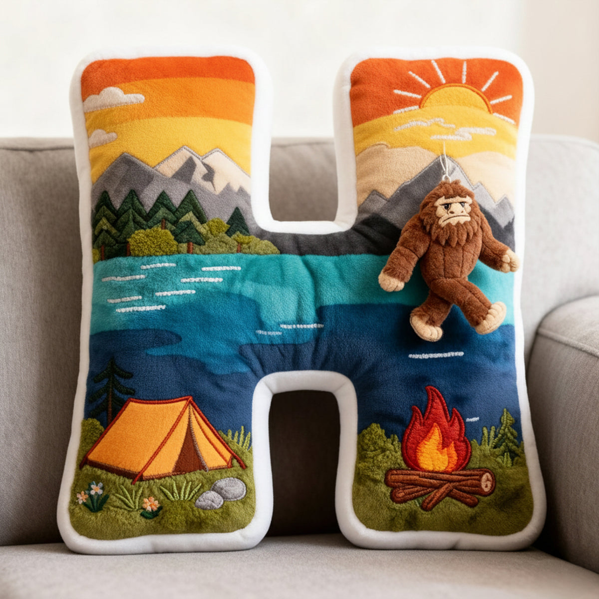 Sasquatch Camping Alphabet Initial Letter Pillow, Personalized Gifts For Camping Lovers & Bigfoot Seekers 02qhqn111225-Homacus