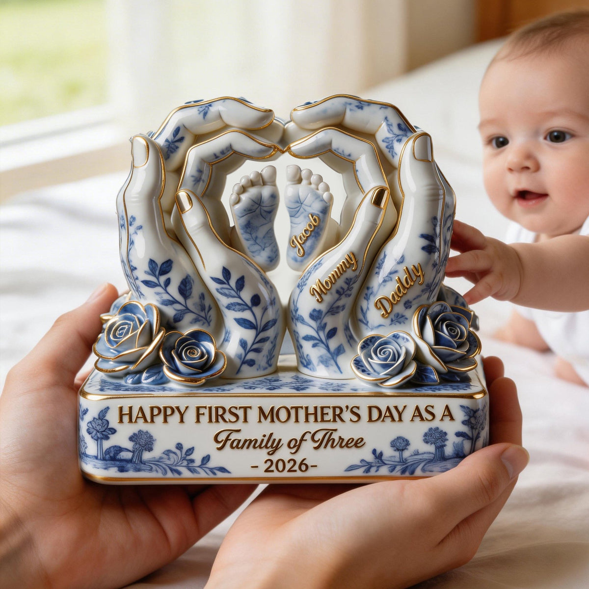 Toile De Jouy Family First Mother's Day Plaque - Personalized Gifts For Moms 02QHLU130326-Homacus