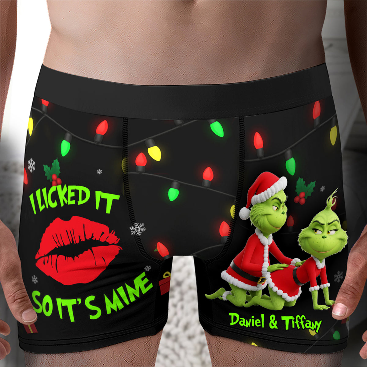 Playful Green Couple Christmas Boxers - Personalized Gifts For Him 02NALU160925-Homacus