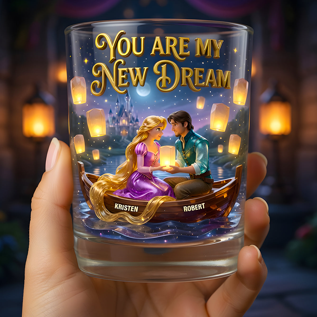 Fairytale Couple 11oz Round Glass - Personalized Gifts For Couple Glass 04TYDT160626-Homacus