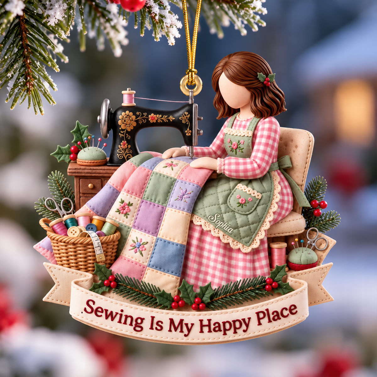 Sewing Girl Acrylic Ornament - Personalized Christmas Gifts For Sewing Lovers 02pgqn241026-Homacus